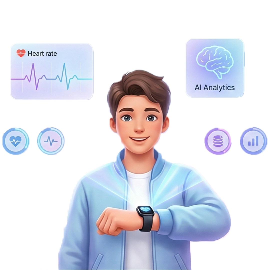 Health technology using AI analytics and wearable devices for monitoring heart rate