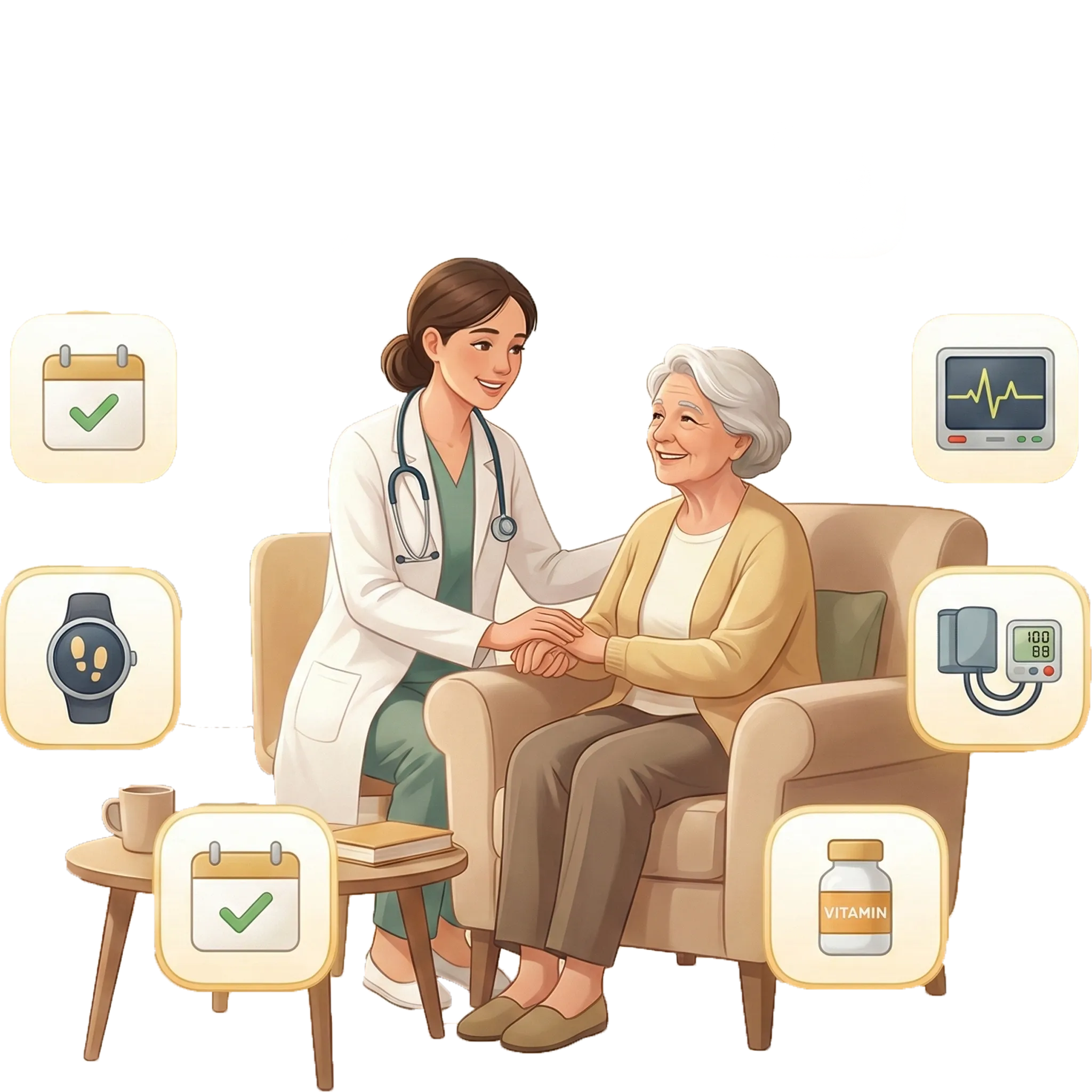 Senior health care with doctor support regular monitoring and wellness management for elderly