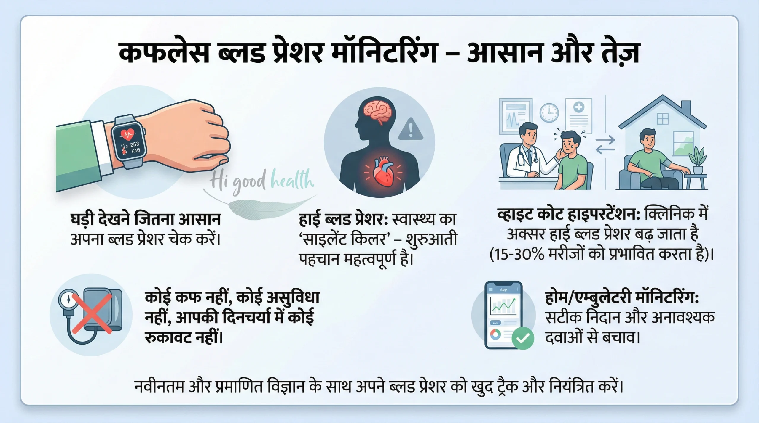 कफरहित ब्लड प्रेशर मॉनिटरिंग, हाई BP और होम ट्रैकिंग | Cuffless BP monitoring, high BP & home tracking