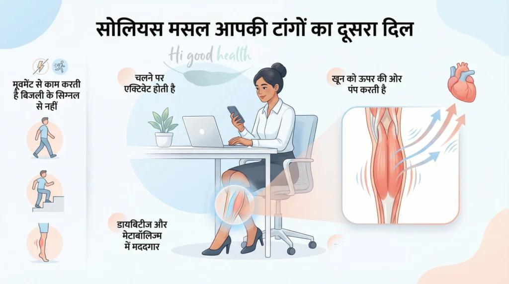 सोलियस-पिंडली की यह एक मांसपेशी — बैठे-बैठे शुगर घटाए, खून बहाए, थकान भगाए 2 सोलियस मसल सक्रियता और रक्त प्रवाह में मदद — Soleus muscle aids blood flow