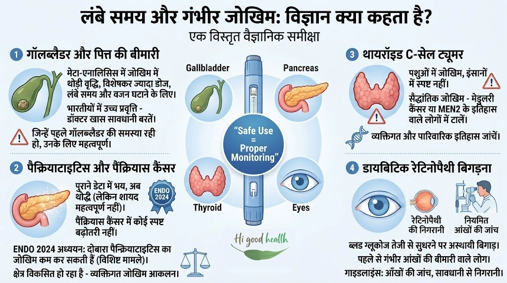डॉक्टर, क्या ये GLP-1 इंजेक्शन मेरे लिए सुरक्षित हैं? - भारतीय पाठकों के लिए साइड इफेक्ट गाइड | भाग 5 4 लंबे समय और गंभीर जोखिम: विज्ञान क्या कहता है?