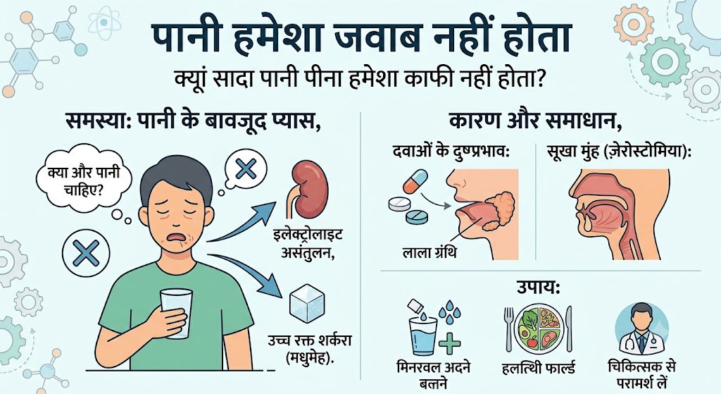 पानी पीने के बाद भी प्यास क्यों लगती रहती है? असली वजहें”. 2 पानी हमेशा जवाब नहीं होता