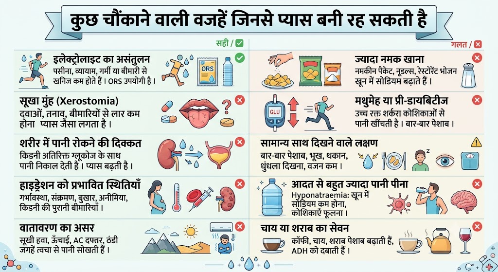 पानी पीने के बाद भी प्यास क्यों लगती रहती है? असली वजहें”. 3 कुछ चौंकाने वाली वजहें जिनसे प्यास बनी रह सकती है