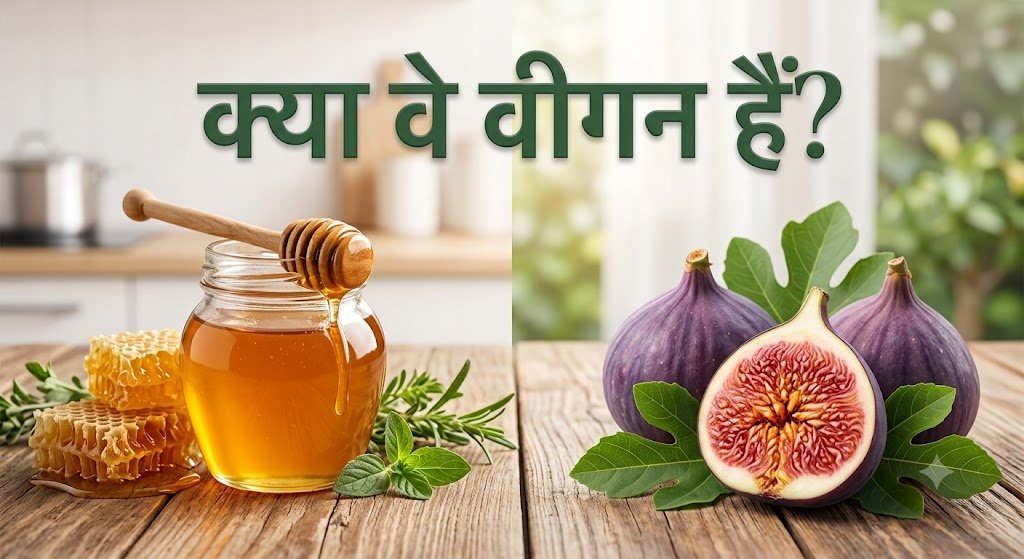 क्या वे वीगन हैं — शहद का जार, मधुमक्खी का छत्ता, लकड़ी का हनी डिपर और कटे हुए अंजीर