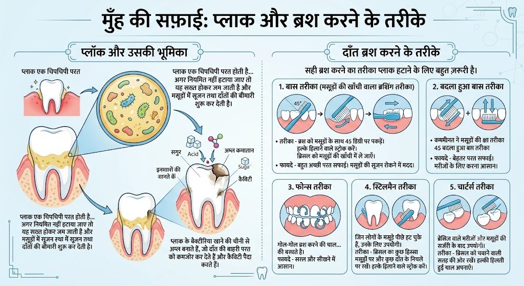 इन्फोग्राफिक: प्लाक की भूमिका और बास, चार्टर तथा अन्य दाँत ब्रश करने के पाँच तरीके