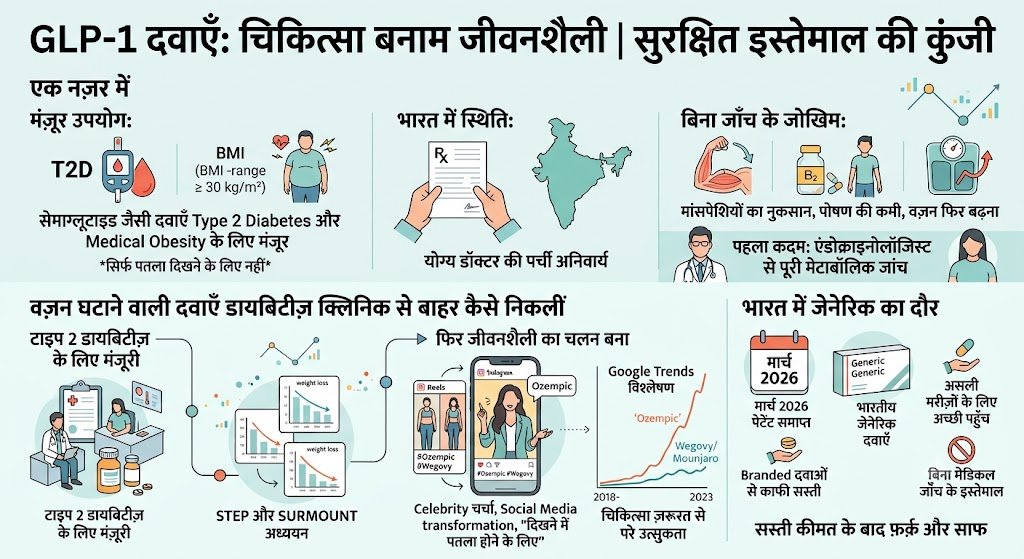इन्फोग्राफिक: भारत में GLP-1 दवाओं का मंज़ूर उपयोग, बिना जाँच के जोखिम और जेनेरिक दवाओं का बढ़ता चलन