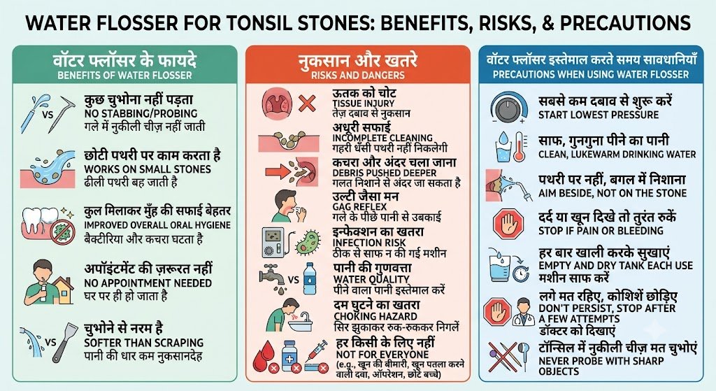 टॉन्सिल स्टोन के लिए वॉटर फ्लॉसर: क्या यह सचमुच काम करता है? 4 टॉन्सिल