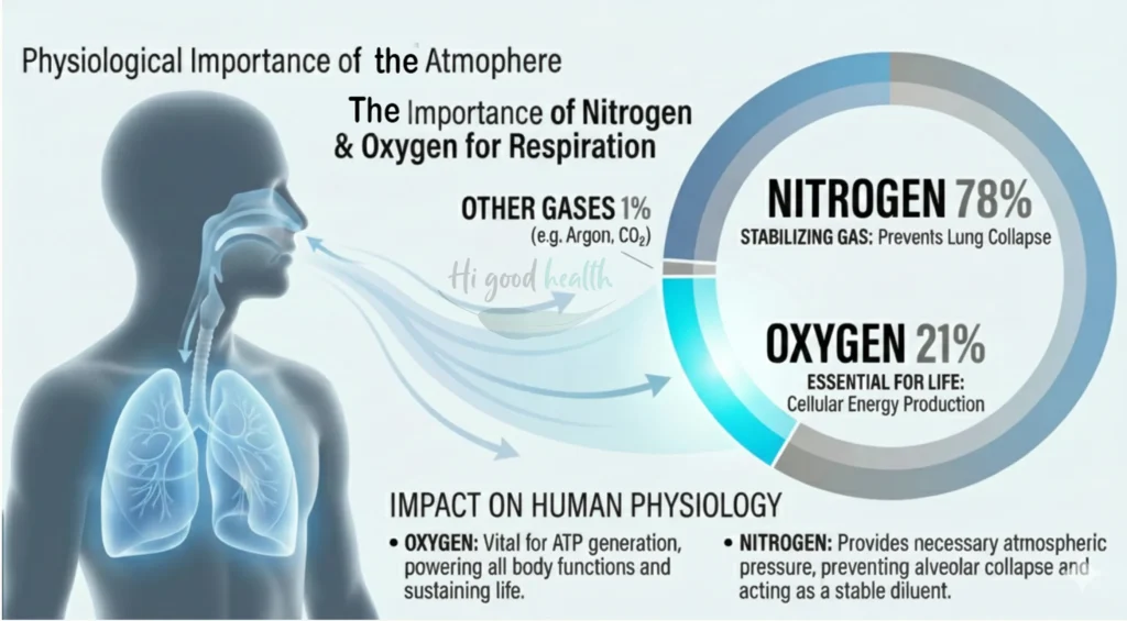 Is Oxygen Overrated for Humans? Nitrogen – The Unsung Hero 2 Focus on the air we breathe, highlighting nitrogen as the dominant but overlooked component that supports human health and wellbeing.