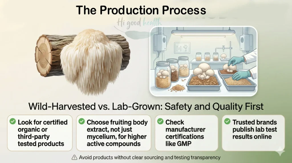 Lion's Mane — The Secret Brain Booster Used by Buddhist Monks! Hype or Neuroscience Miracle? 3 Lion’s Mane mushroom production, showing wild vs. lab-grown cultivation and tips for choosing high-quality supplements.