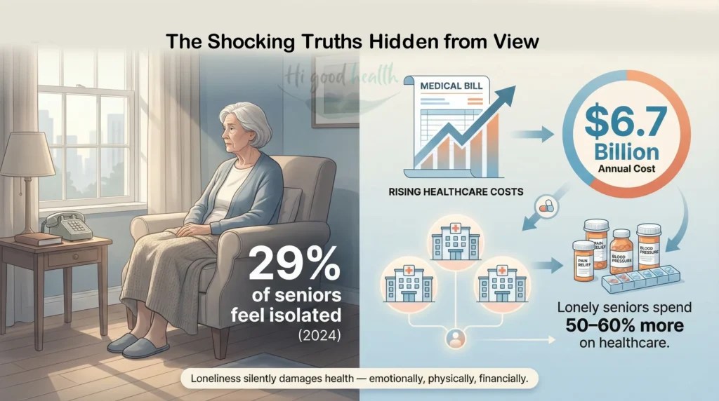 Senior Loneliness: A Growing Global Health Crisis Silently Affecting Our Elderly 2 Senior loneliness increasing healthcare costs and health risks among aging parents in America.