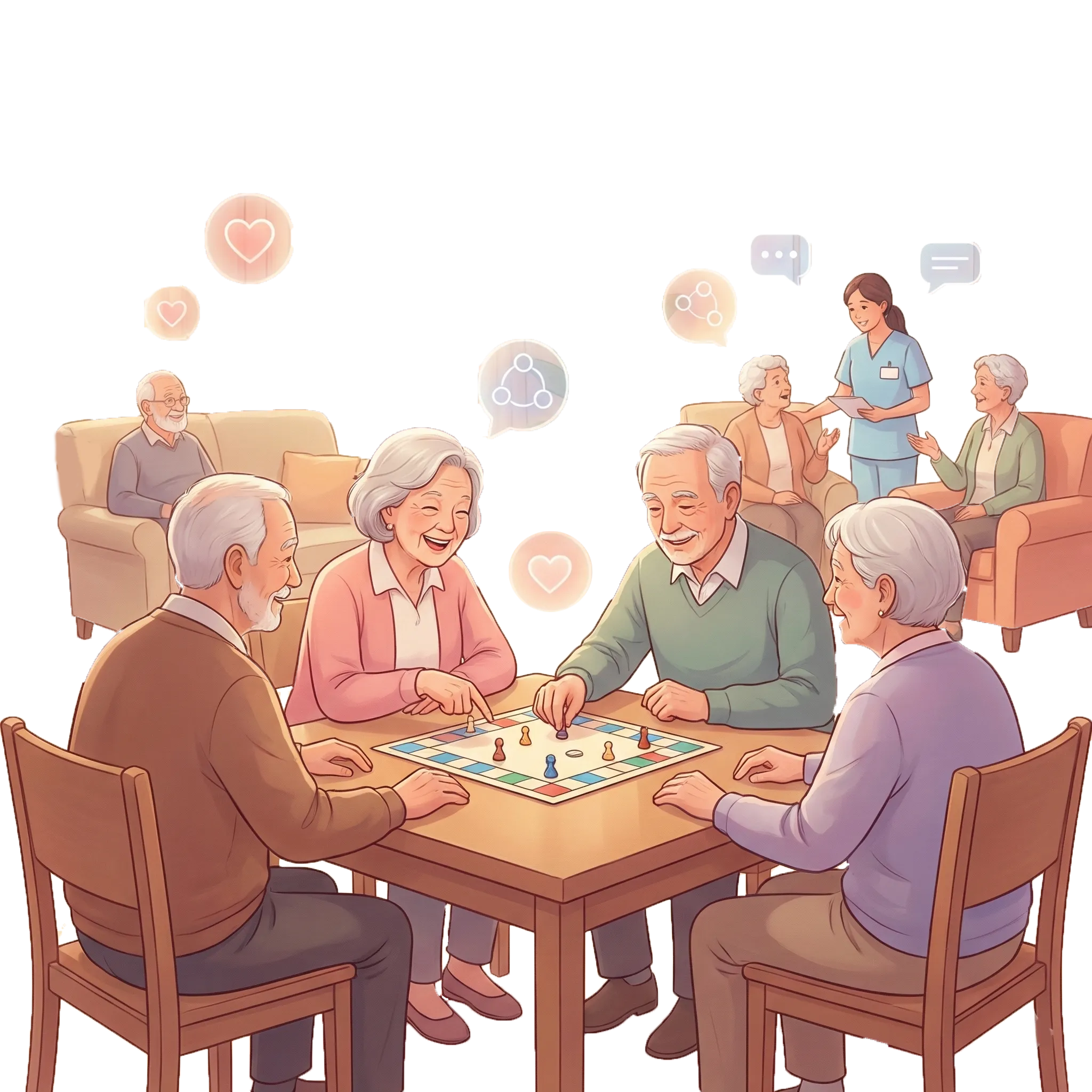 Senior mental health and social wellness with group activities social interaction and emotional support