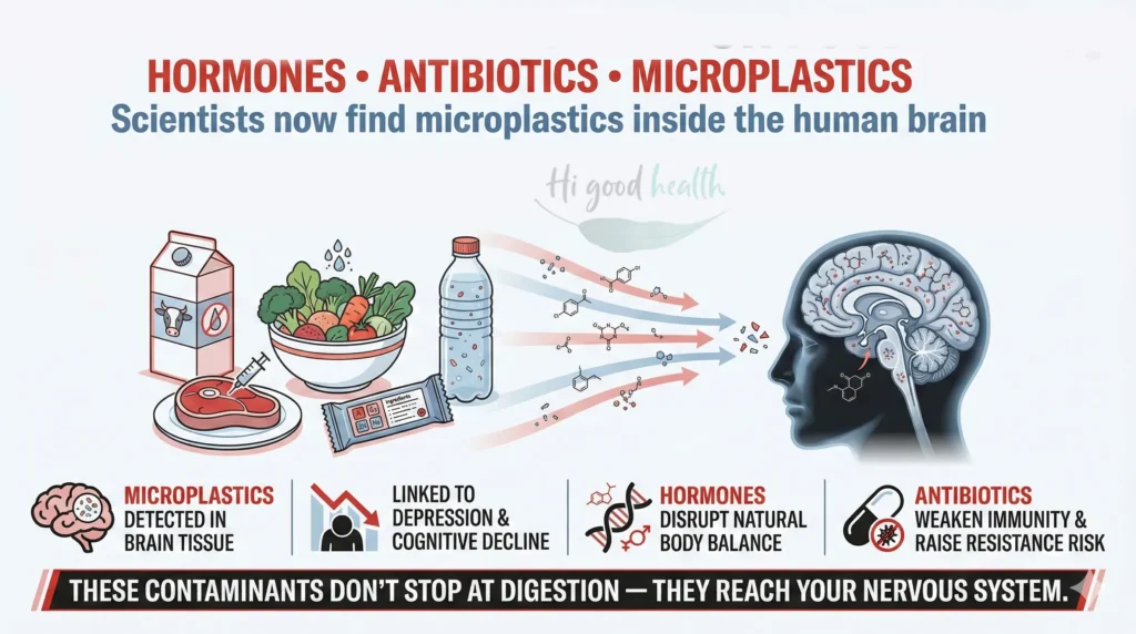 Silent Invaders: How Hormones & Antibiotics Sneak into Your Family's Diet — And Microplastics Are Reaching Your Brain! 2 Hidden hormones, antibiotics, and microplastics entering food and reaching the brain, affecting mental and hormonal health