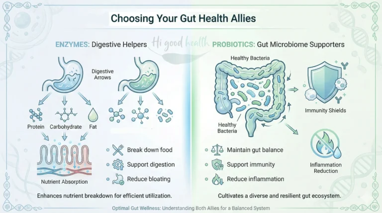 Enzymes vs. Probiotics: Choosing Your Allies for Optimal Gut Health 3 Digestive Enzymes, Probiotics & Prebiotics: Which Helps Bloating?