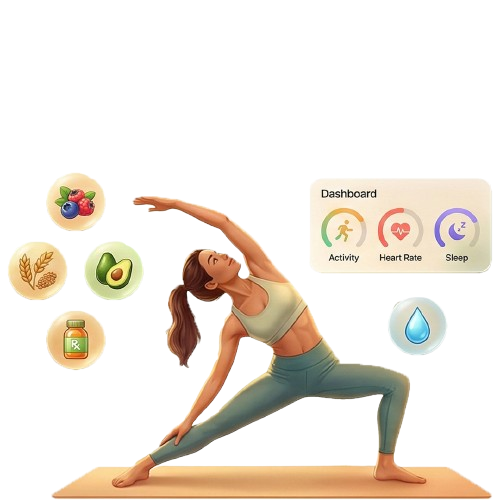 Home 4 Nutrition and well being lifestyle with yoga exercise healthy food and hydration