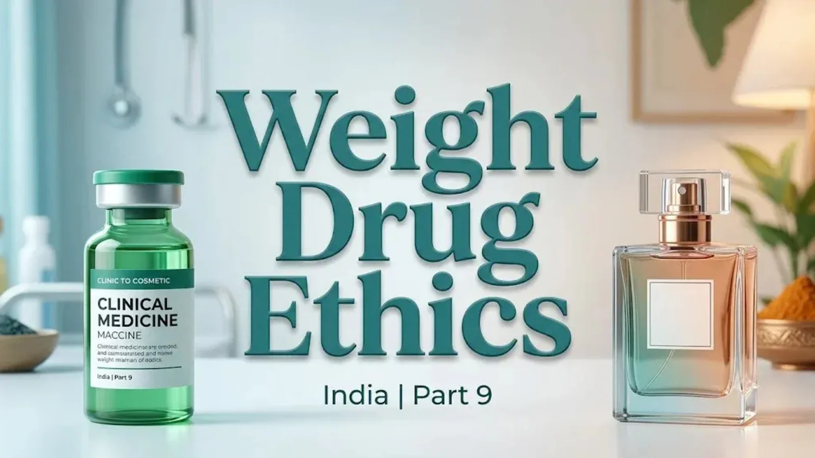 From Clinic to Cosmetic Trend: The Ethics of GLP-1 Weight-Loss Drugs in India | Part 9 GLP1 2 Banner showing a clinical medicine vial beside a cosmetic perfume bottle, headed Weight Drug Ethics, India Part 9