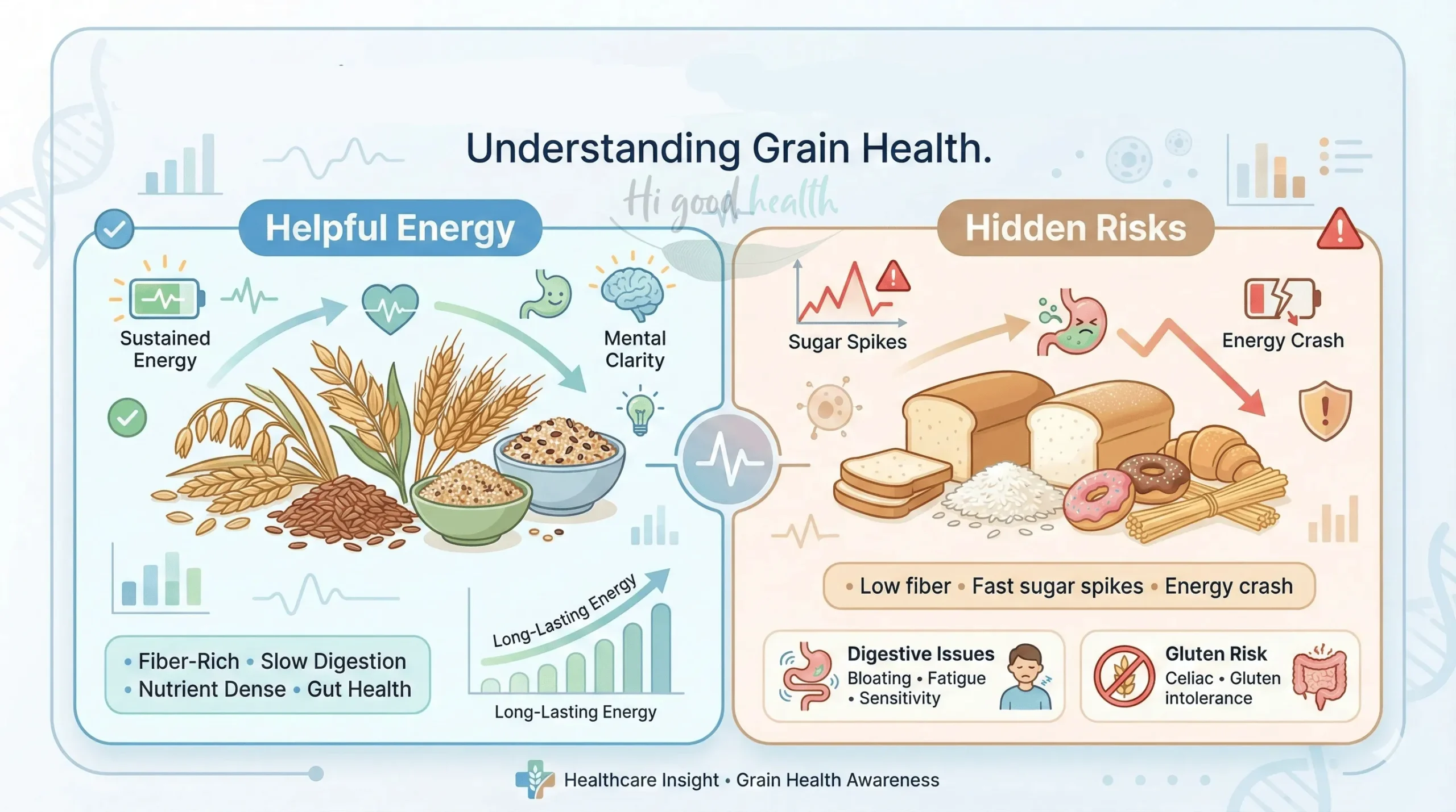 Refined grains causing blood sugar spikes, digestion issues, and gluten sensitivity in modern diets.
