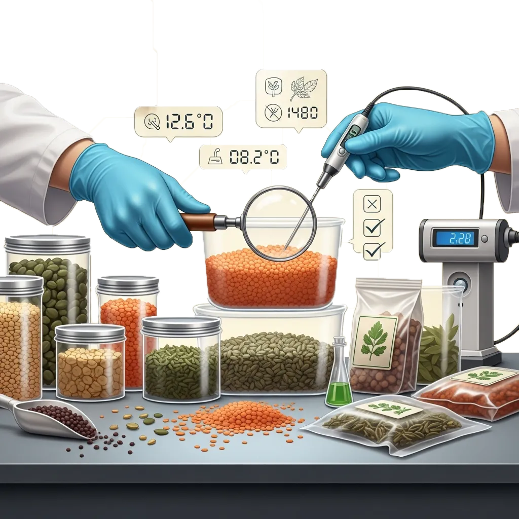 Food safety and quality analysis with laboratory testing of grains seeds and food ingredients