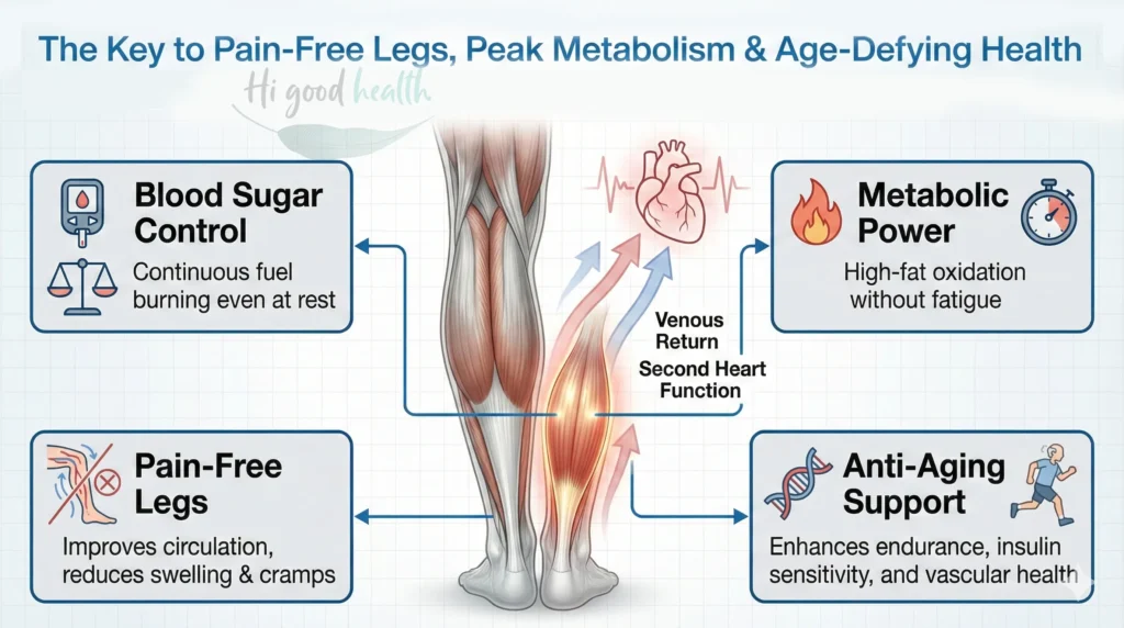 The soleus muscle as a key lower-leg muscle supporting circulation, blood sugar control, metabolism, and healthy aging.