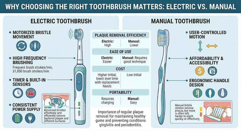 Electric vs Manual Toothbrush: Which Is Better for Your Teeth and Gums? 3 Electric vs Manual Toothbrush Comparison
